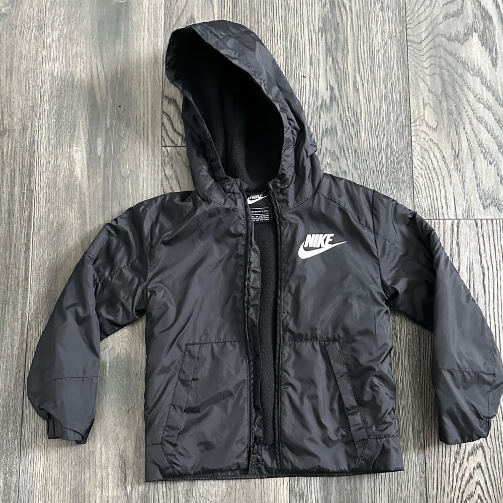 Nike Kids Black Windbreaker Puffer Fleece Zip Up Jacket, Size 3-4 YRS